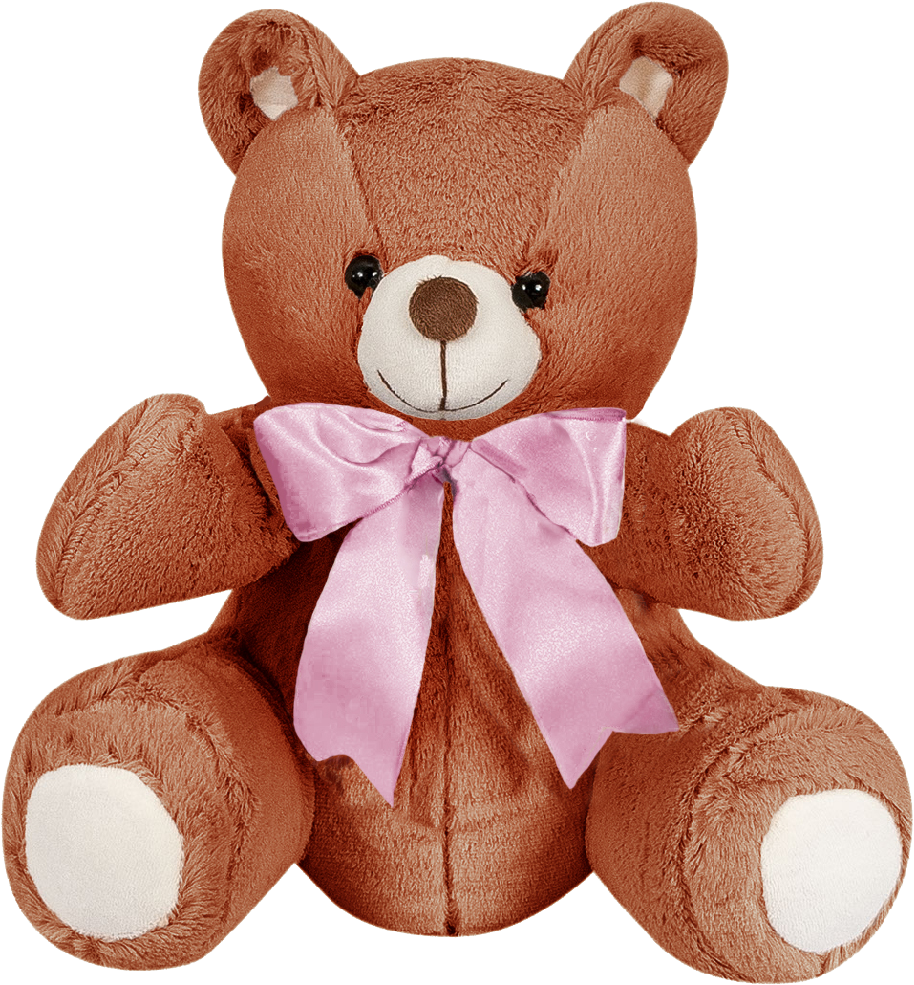 Especificações - Ursa Pelúcia Importada Pequena Marrom Laço Rosa (1000x1000)