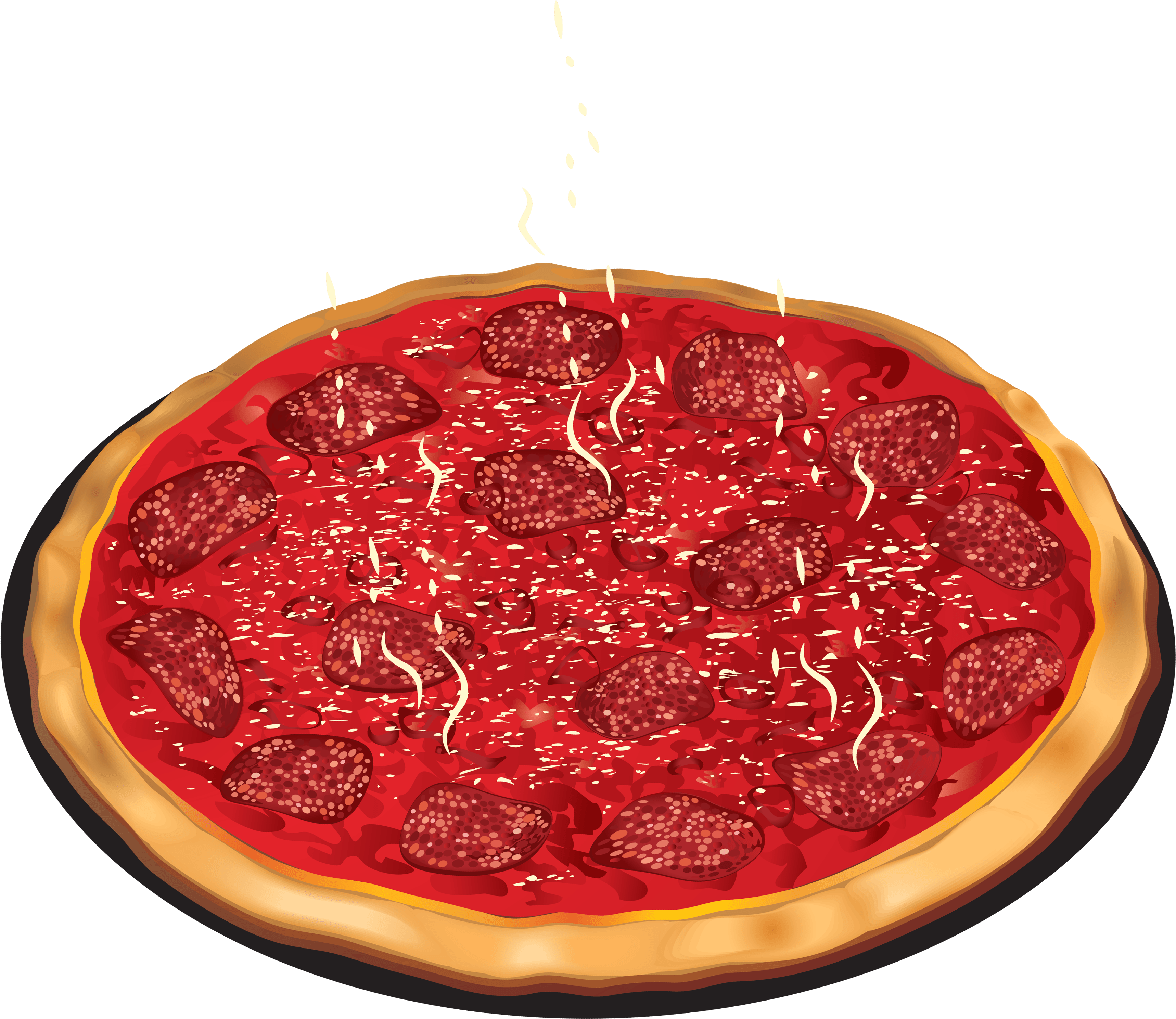 Pizza With Tomato And Salami Png Clipart - Clip Art (3717x3276)