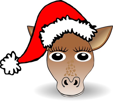 Horse, Mule, Pony, Animal, Christmas - Santa Hat Clipart (379x340)