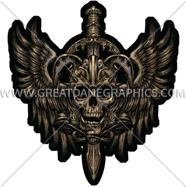 Zombie Skull & Wings - Emblem (369x385)