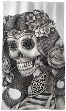 Skull Art Day Of The Dead - Day Of The Dead Pencil Girl - Dictionary Art Print (400x400)