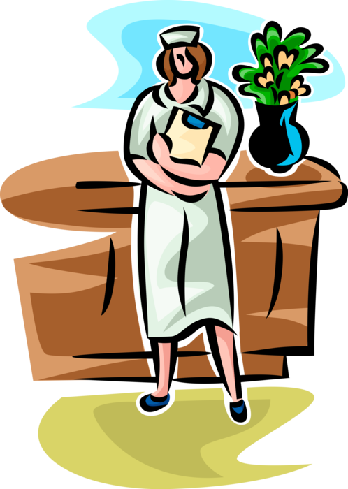 Vector Illustration Of Health Care Nurse With Clipboard - Cartoon (498x700)