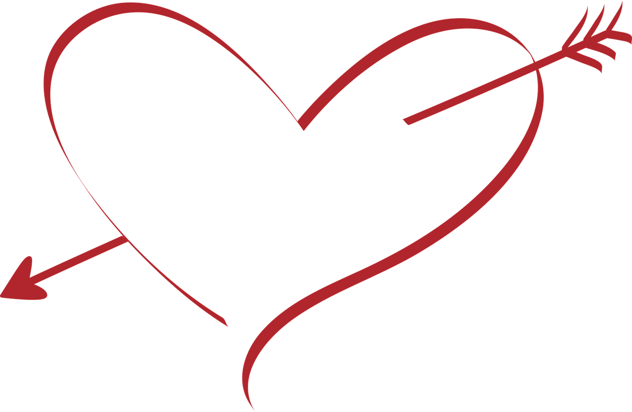 Wedding, Heart Love Wedding Amor Arrow Red Pierced - Cupid Arrow Heart Png (1280x835)