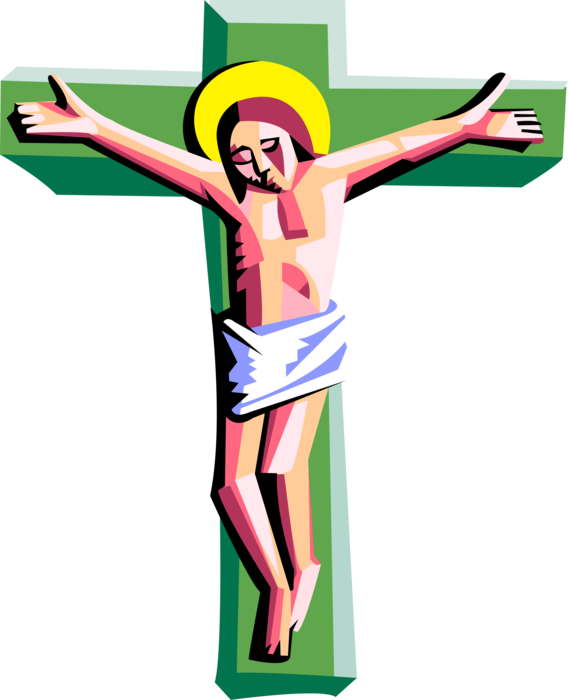 Vector Illustration Of Christian Crucifixion With Jesus - Jesus Christ On The Cross Clip Art (568x700)