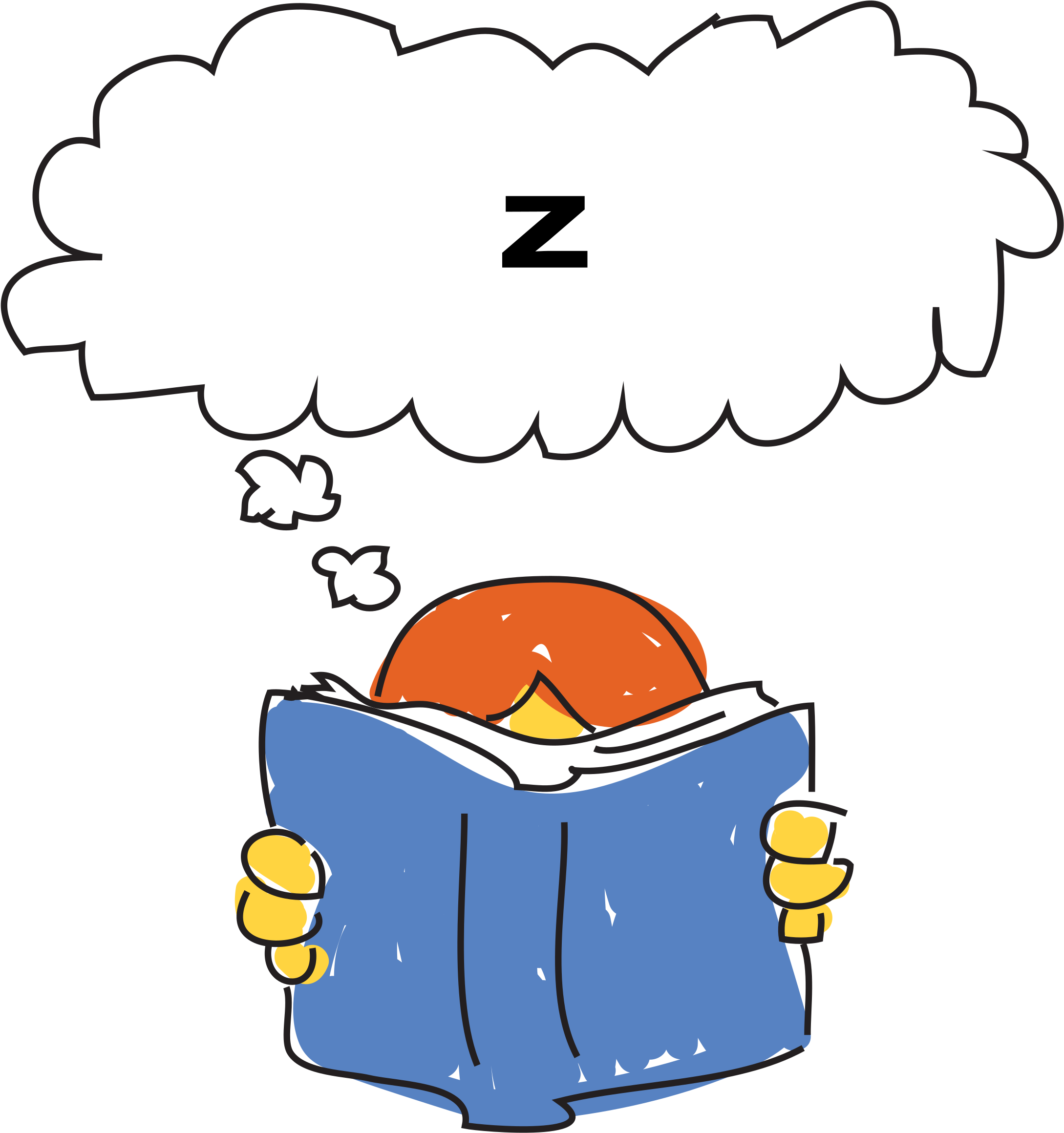 Clipart - Reading With Thought Bubble (2200x2400)