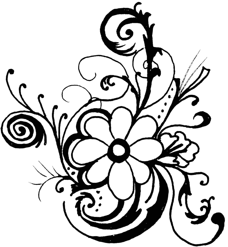Lines Clipart - Flower Art Black And White (937x1024)