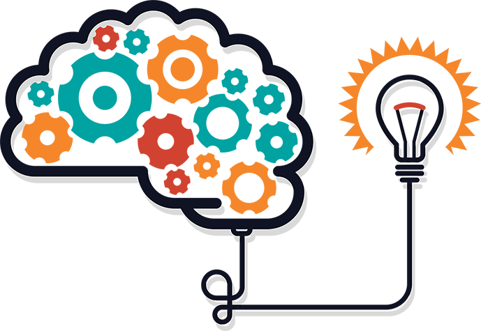Content Marketing Brain Idea Illustration - Lightbulb And Gears Icon Png (689x475)