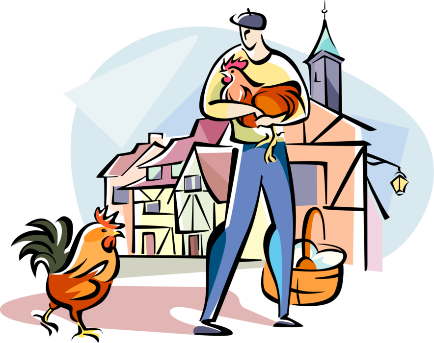 Vector Illustration Of French Farmer With Cockerel - Clip Art (884x700)
