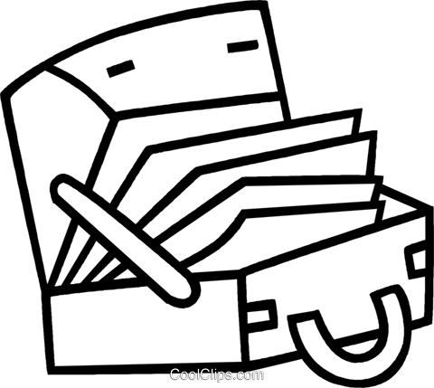 Maleta Com Pastas De Arquivo Livre De Direitos Vetores - Line Art (480x429)