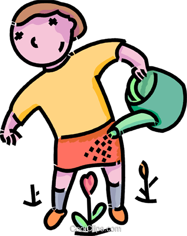 Mädchen Blumen Gießen Vektor Clipart Bild - Blumen Giessen Clipart (381x480)