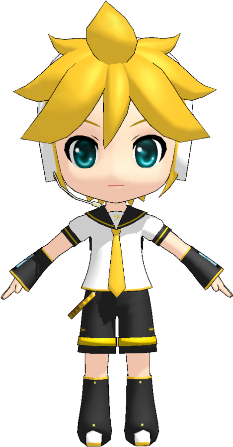 Len By Rummy - Rin Kagamine Chibi Mmd (695x900)