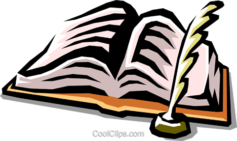 Book And Quill Pen Royalty Free Vector Clip Art Illustration - Book And Feather Pen Clipart (480x287)