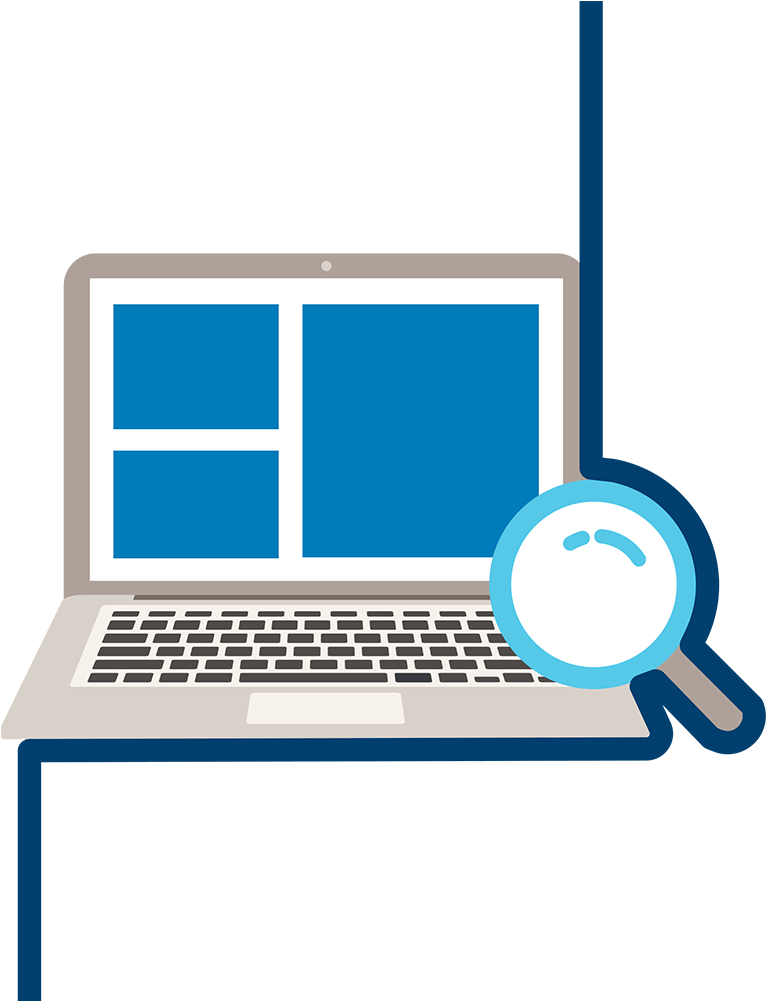 Illustrated Laptop Computer With Magnifying Glass Overlay - Glass (875x1000)