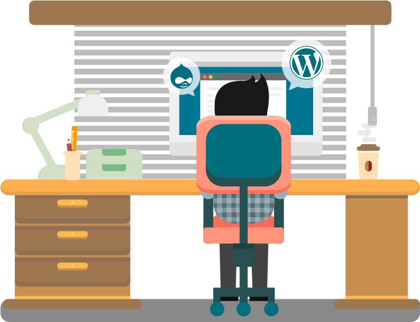 Illustration Of Snagged Staff Member At A Computer - Computer Desk (848x800)