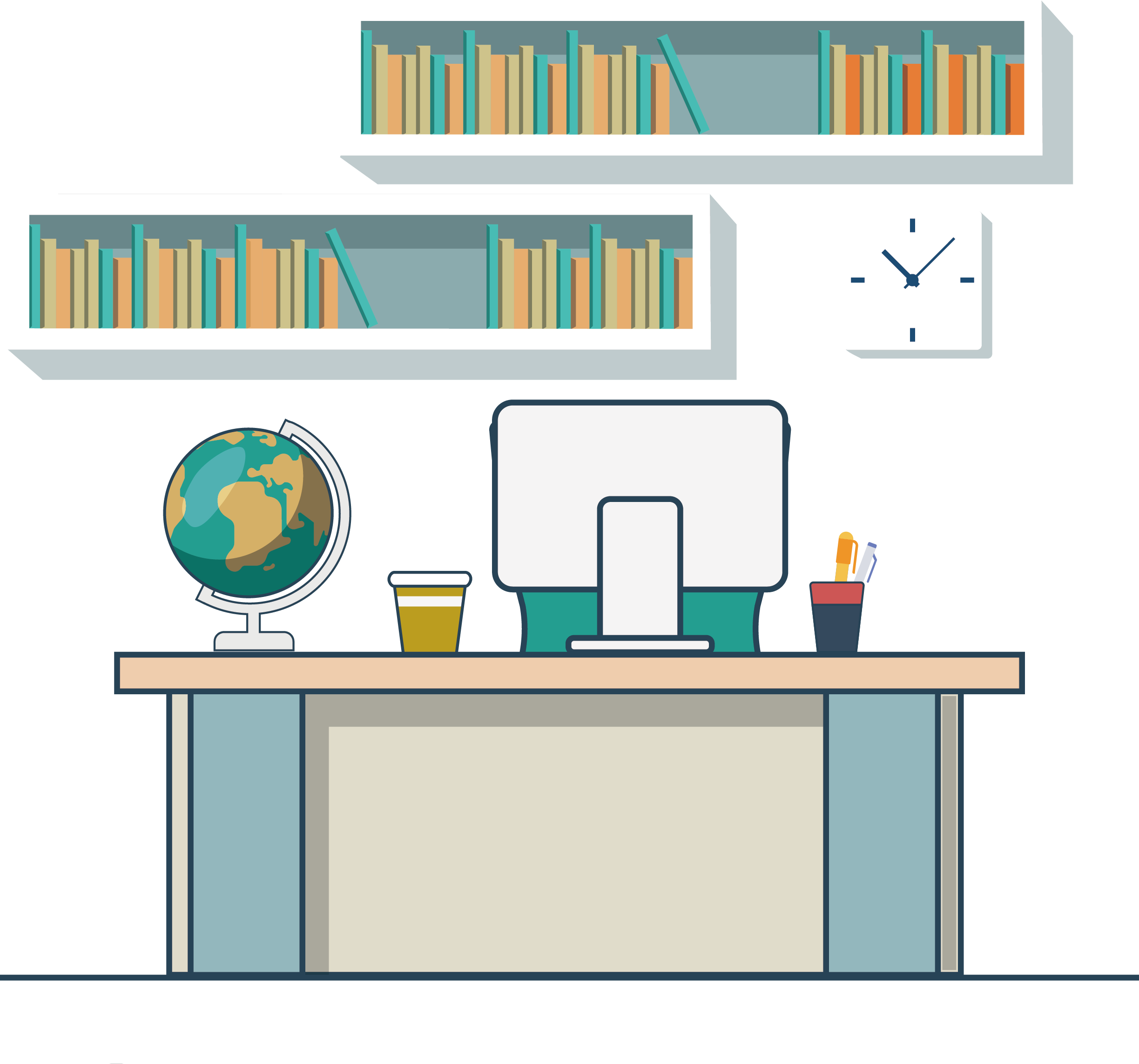 Desk Computer Desk - Cartoon Desk Png (2447x2285)