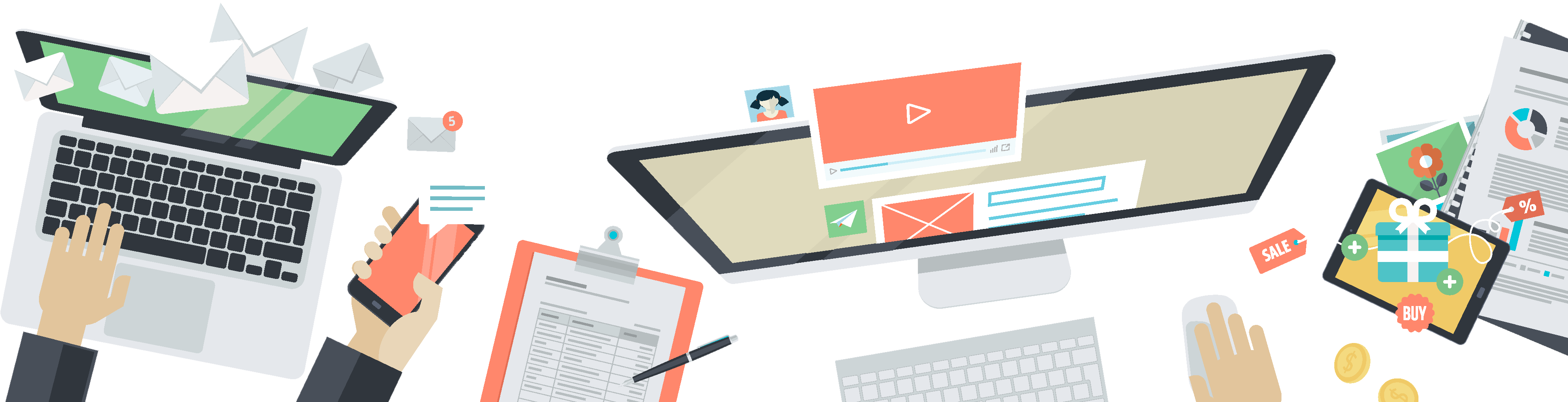 Flat Design Desk Graphic First Digital Media - Iskin Protouch Fx Excite Keyboard Protector (4167x1042)