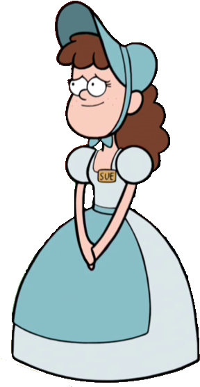 Sue Has Medium Length Curly, Fluffy Brown Hair And - Gravity Falls Sue (295x564)