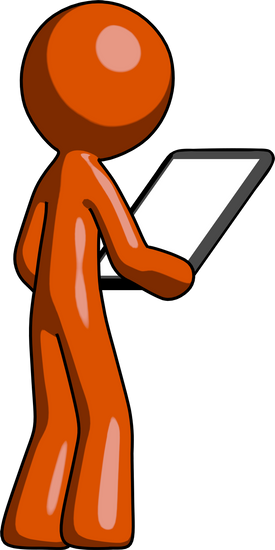 Mascot Man Looking At Tablet Device Computer - Photography (275x550)