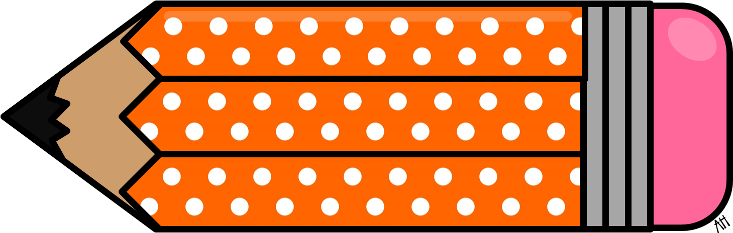Polka Dot Pencil Clipart - Orange Pencil Clip Art (1490x504)
