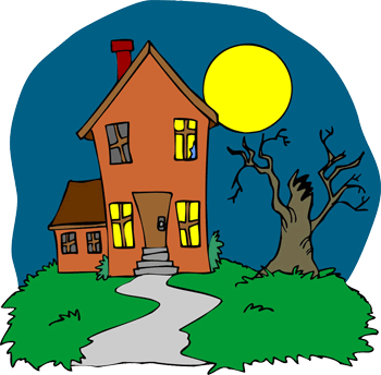 Night - Clipart - Haunted House Coloring Pages (350x344)