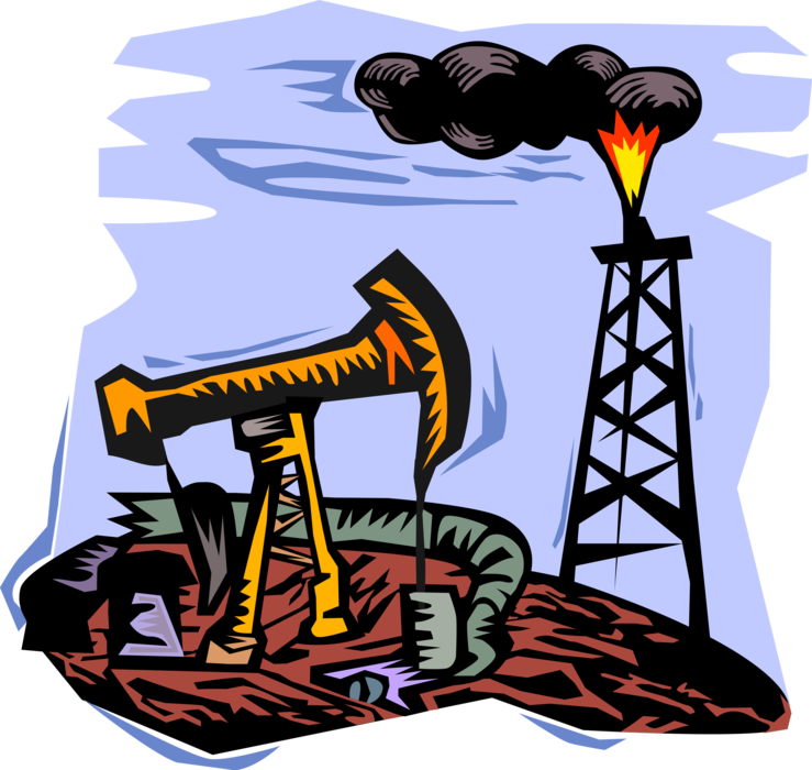 Vector Illustration Of Oil Drilling Derrick And Oil - Oil Drilling (739x700)