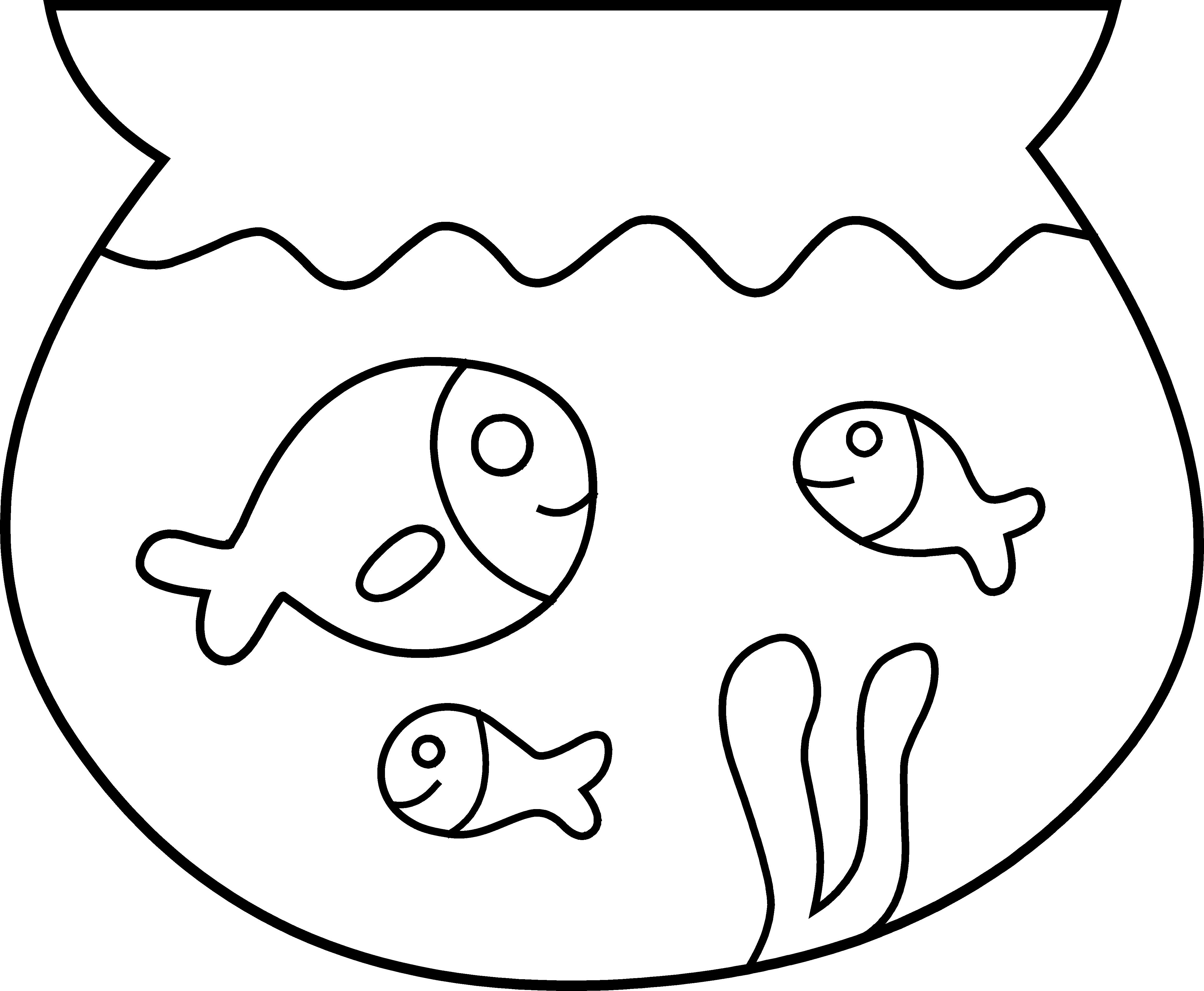 Fishing Clipart Black And White - Clip Art Black And White Fish In Bowl (4588x3775)