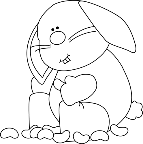 Black And White Bunny Eating Jelly Beans Clip Art - Easter (496x500)