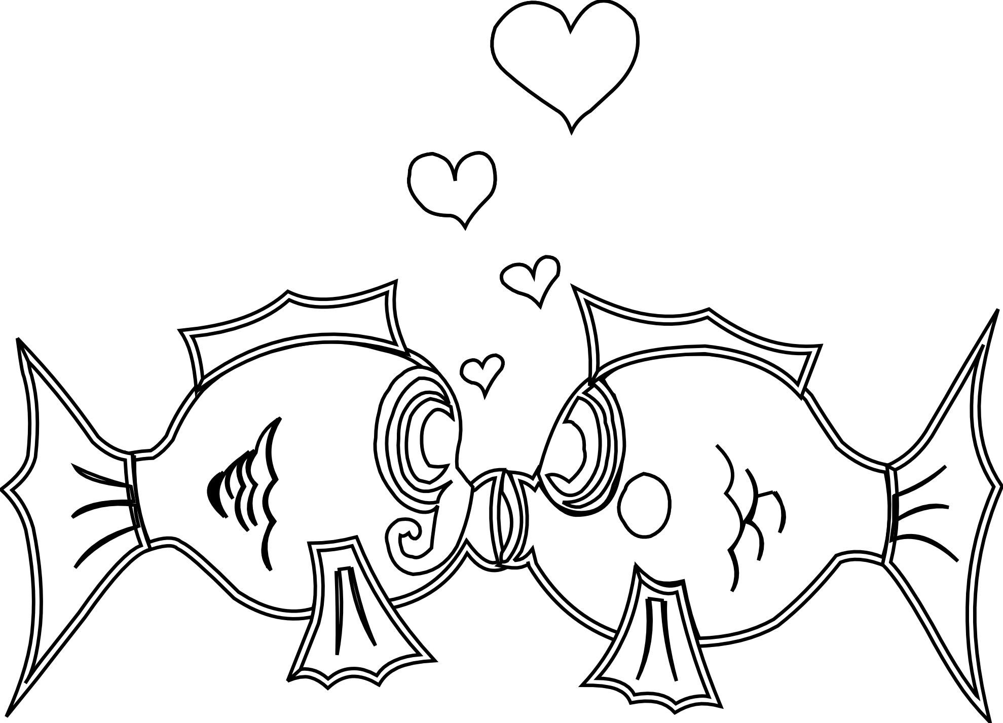 Fish In Love Black White Line Art Coloring Book Colouring - Love Clip Art Black And White (1979x1427)
