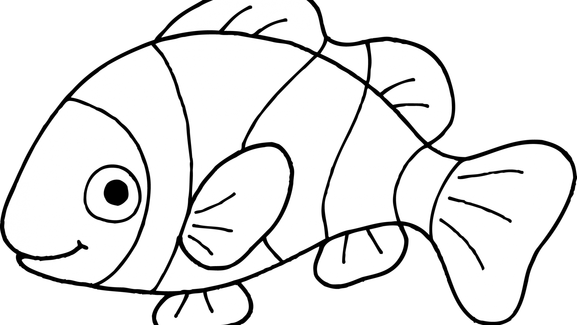 Clown Fish Coloring Page Worksheet Coloring Pages Clownfish - Clip Art Fish Black And White (1920x1080)