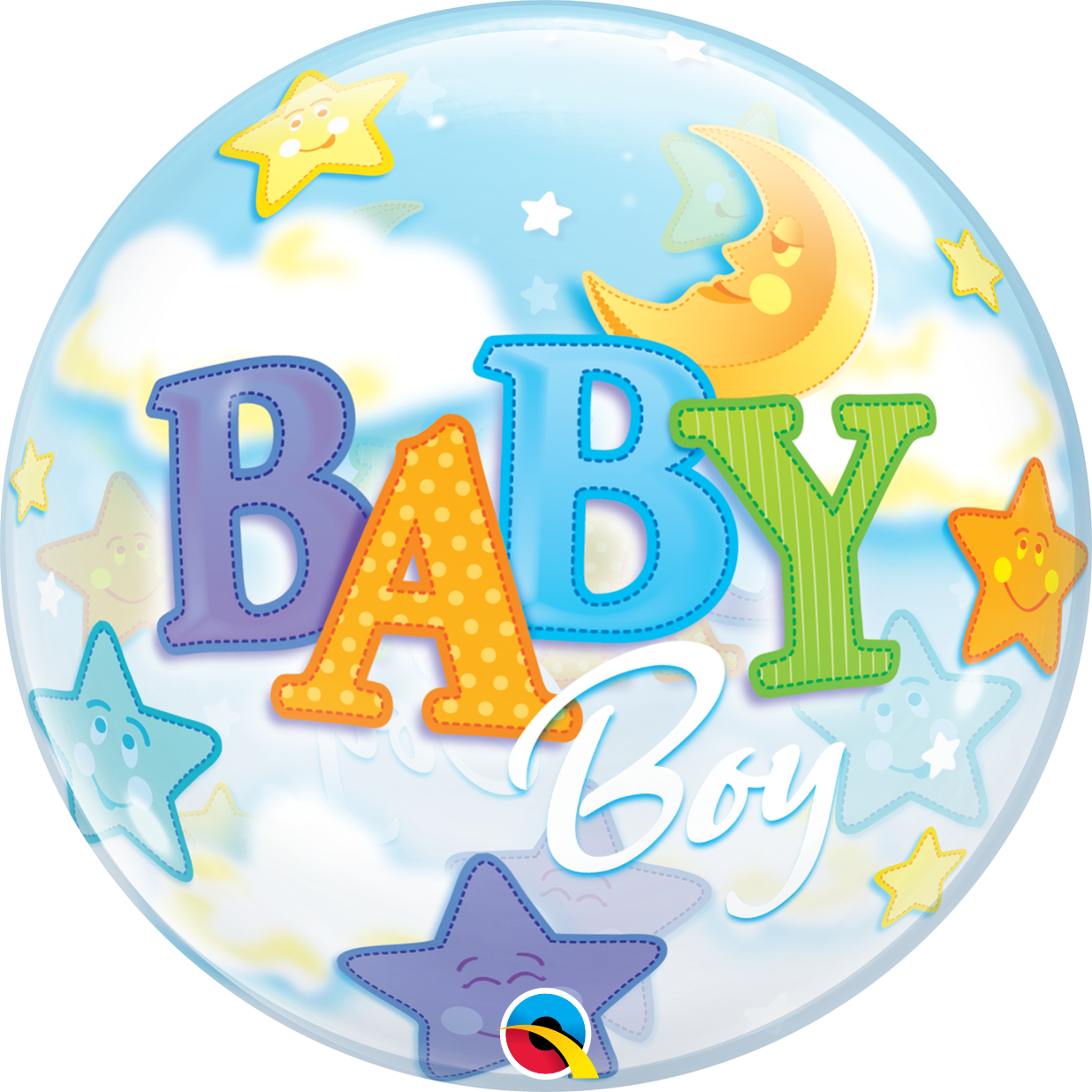 Baby Boy Moon & Stars Bubble Balloon - Baby Boy Bubble Balloon (1236x1236)