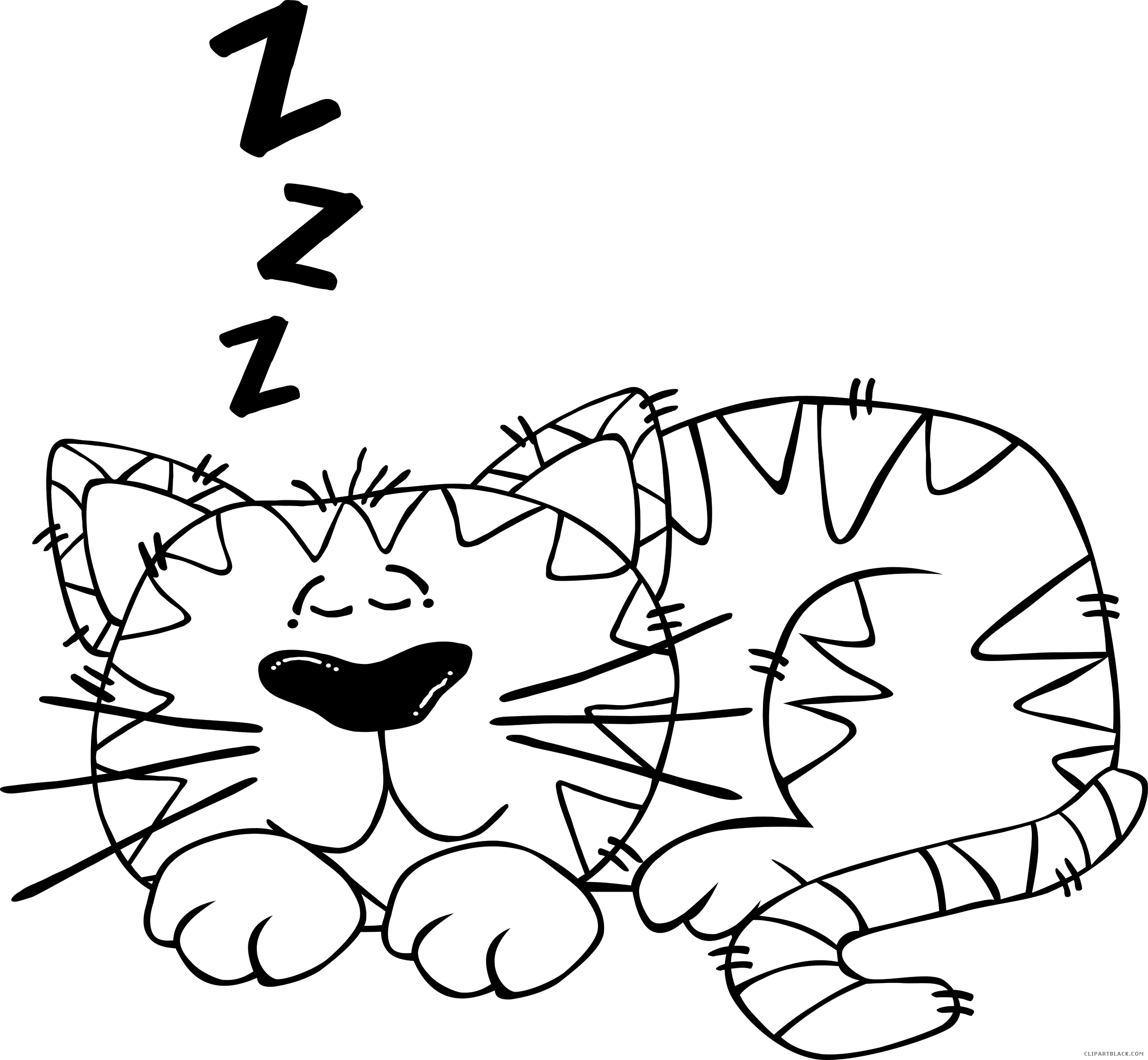 Cartoon Cat Animal Free Black White Clipart Images - Sleeping Cartoon Black And White (2400x2216)