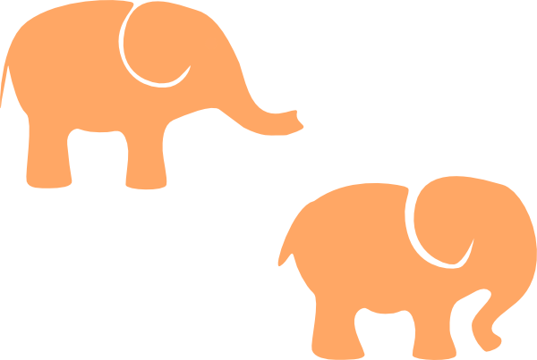 Two Orange Elephants Clip Art - Elephant Silhouette Clip Art (600x403)