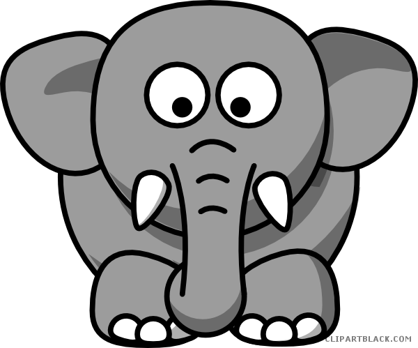Gray Elephant Animal Free Black White Clipart Images - Elephant Drawing Cartoon (600x499)
