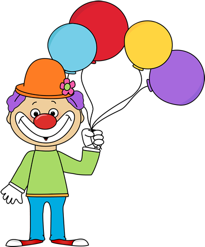 Circus Elephant Clipart - Clown With Balloons Clipart (410x500)