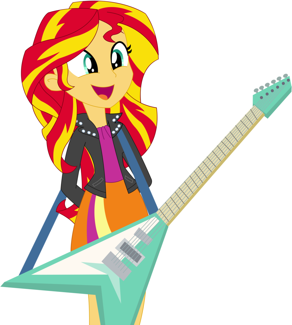 Sixstrings Shimmer By Sketchmcreations Vector - Rainbow Rocks Sunset Shimmer With Guitar (1024x1115)