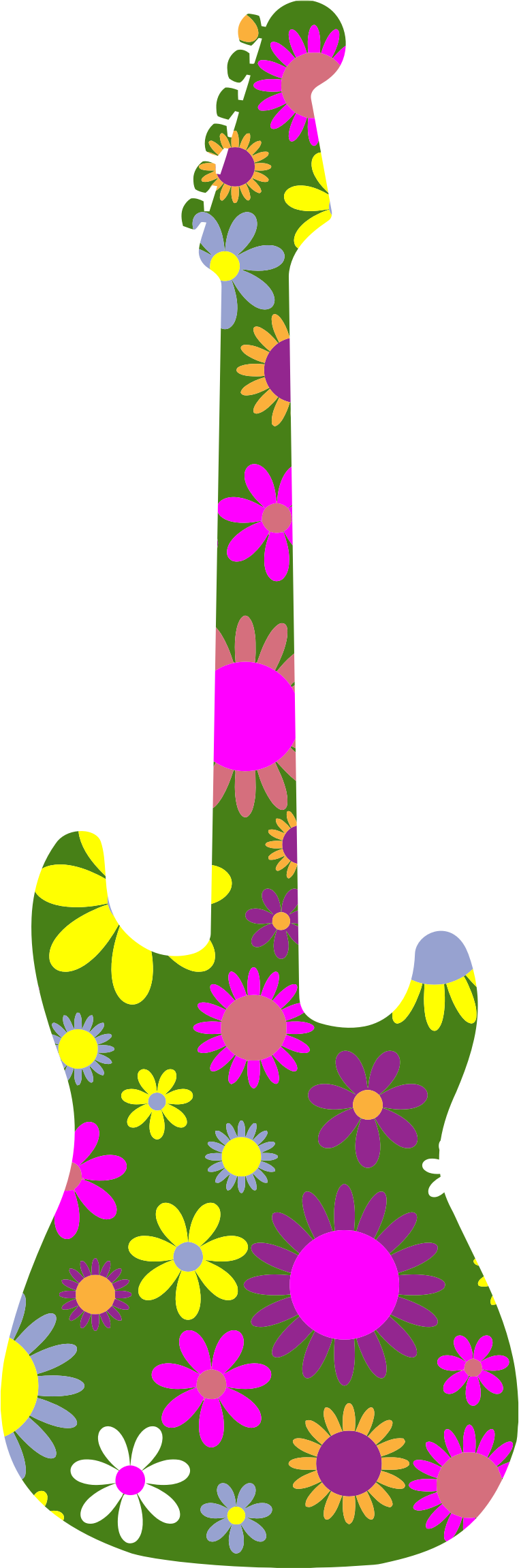Floral Guitar - Silueta De Guitarra Colores Png (762x2302)