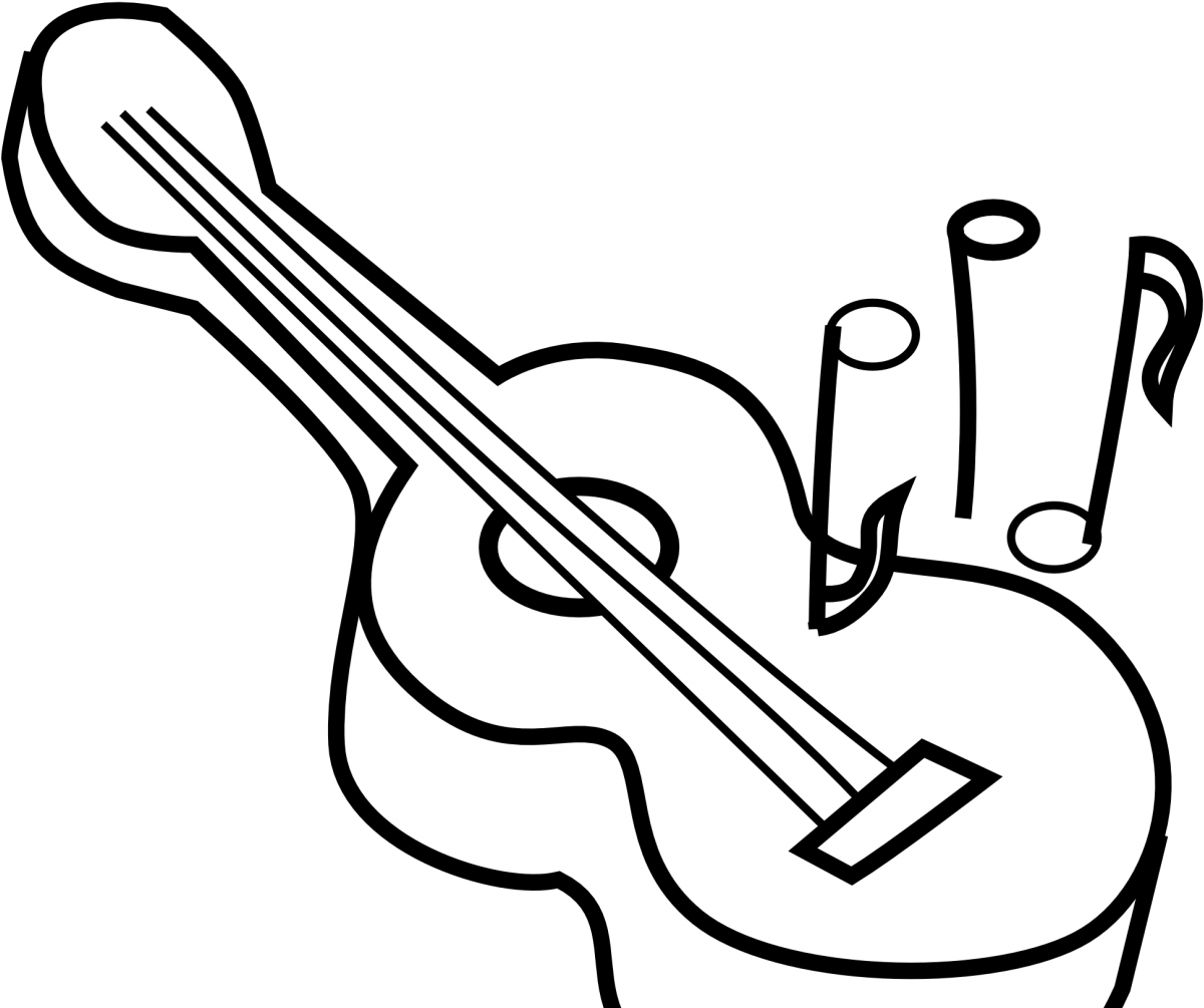 Acoustic Guitar Coloring Pages Printable Best Free - Guitar Clipart Black And White (1224x1224)