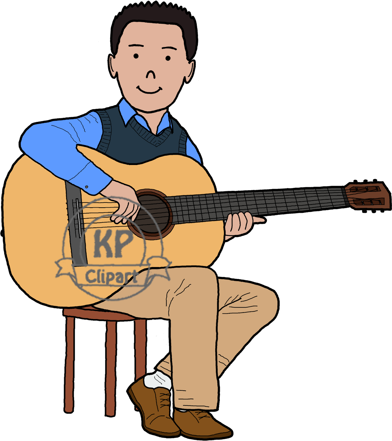 Then Began Drawing The Guitar - Boy Playing Guitar Drawing In Colors (1600x1600)