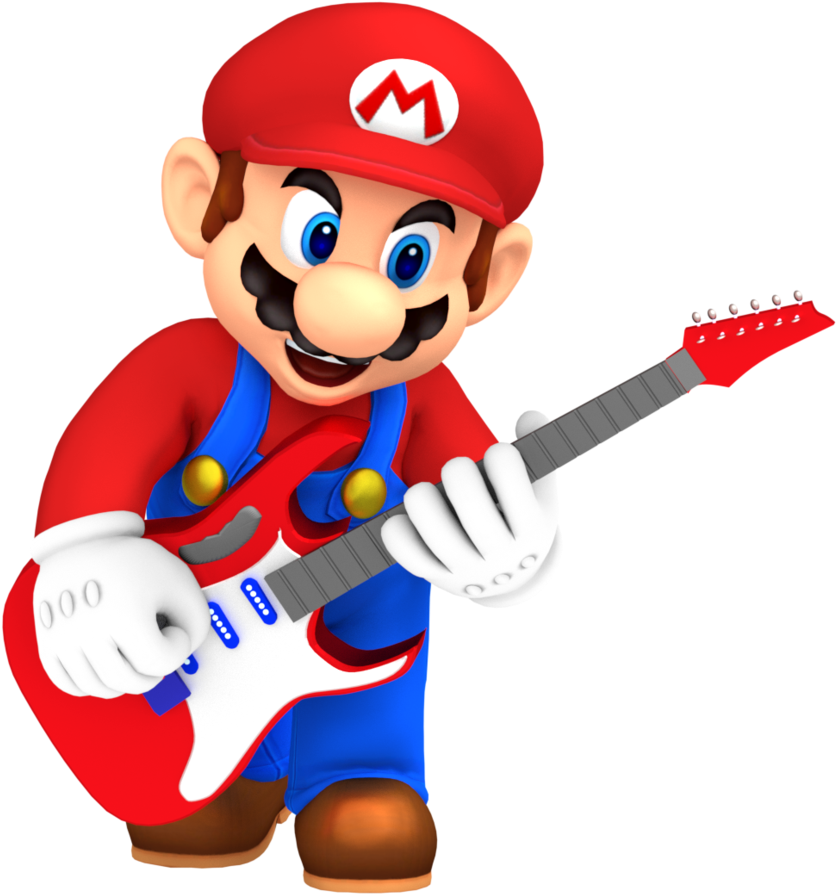 Mario Playing Electric Guitar By Nintega-dario - Mario Guitar Png (858x930)
