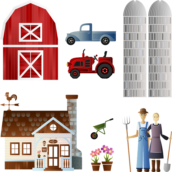 Tractor Barn, Flowers, Farm, Farmer, Pot, Silo, Spade, - We've Moved - New Address Announcement - Cozy Home (720x720)