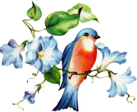 Art Flowers - Vintage Blue Bird Art (480x391)