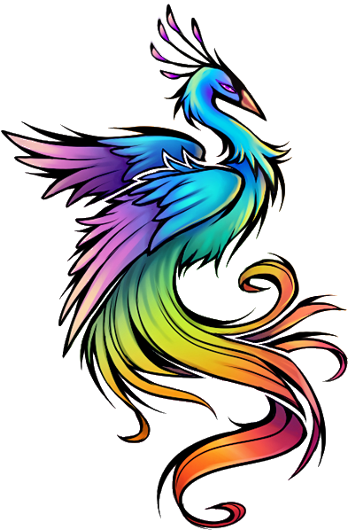 Bird Tattoo For Girls - Colourful Phoenix Tattoo (450x675)