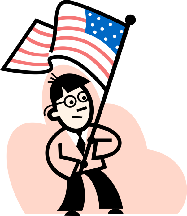 Vector Illustration Of American Patriot Waves United - Kid Speaking (604x700)