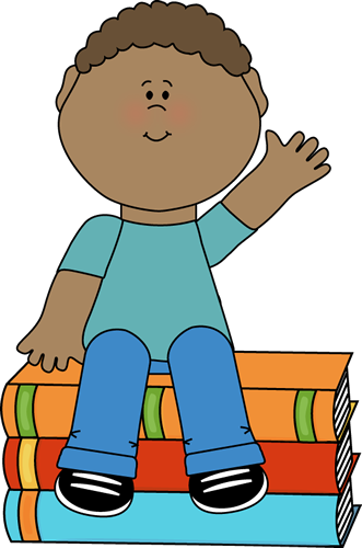 Boy Sitting On Books And Waving Clip Art - Child Waving Clipart (331x500)