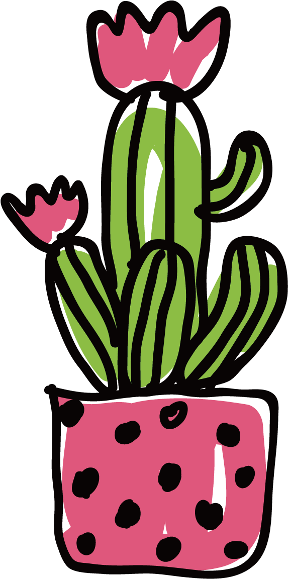 Vector Cactus Flower Illustration - Art Print: Allen's Cacti B, 13x13in. (1500x1500)