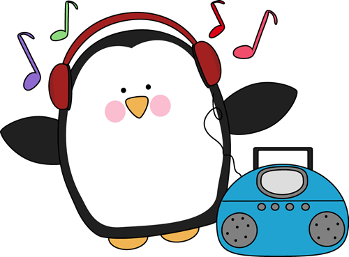 Penguin Listening To Music Clip Art - Penguin Music Clipart (500x369)