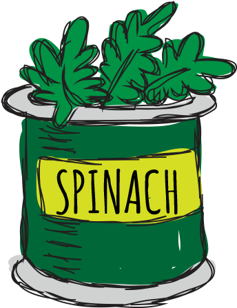 10 Foods To Make You Happy - Spinach Can Cartoon (468x516)