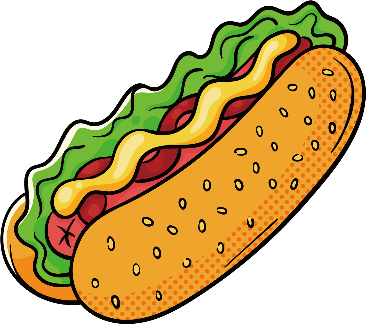 Hamburger Hot Dog Fast Food Drawing - Hot Dog Drawing Png (1276x1276)