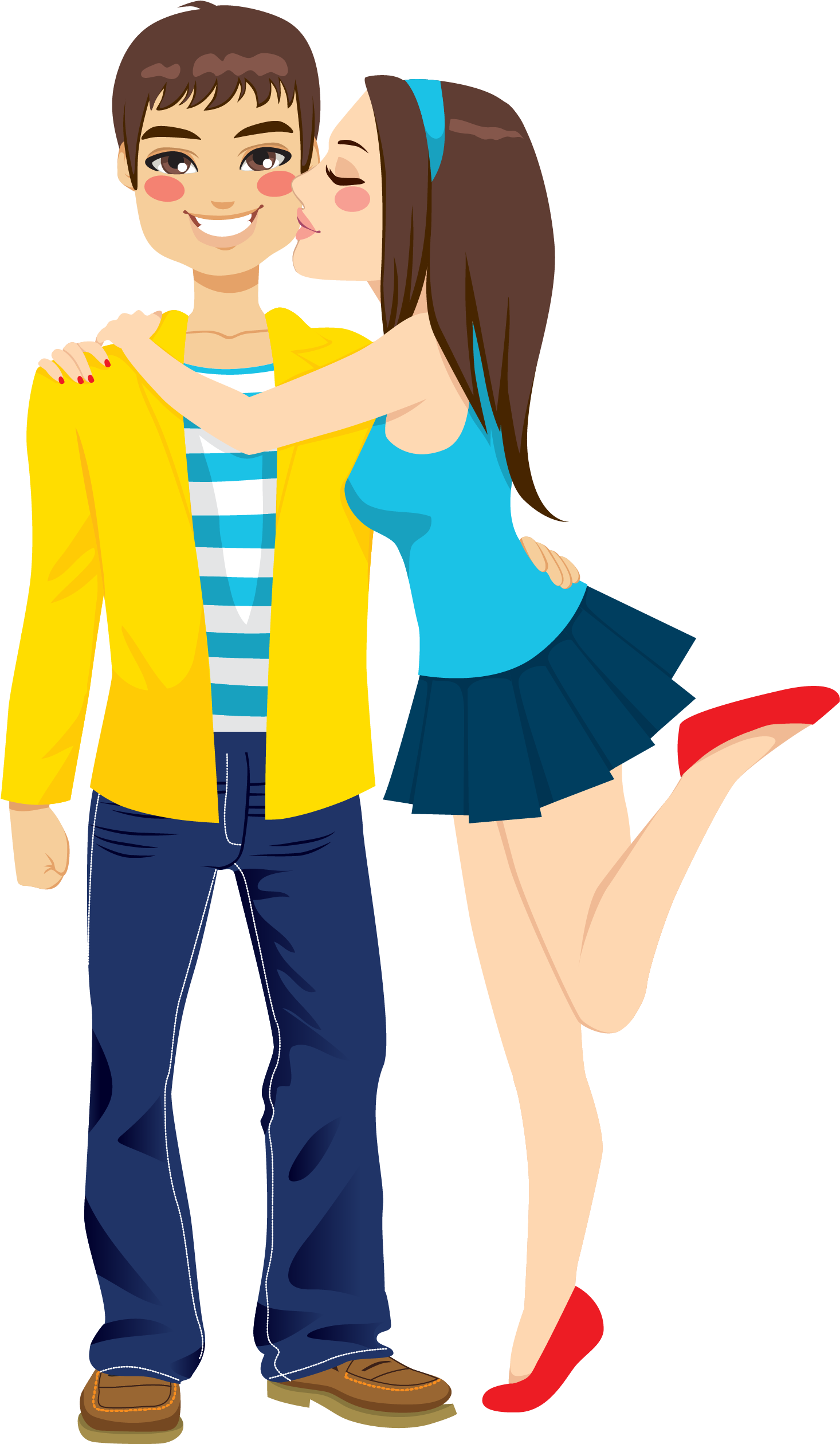 Girlfriend Boyfriend Kiss Romance Clip Art - Girlfriend Hugging Boyfriend Cartoon (2463x3727)