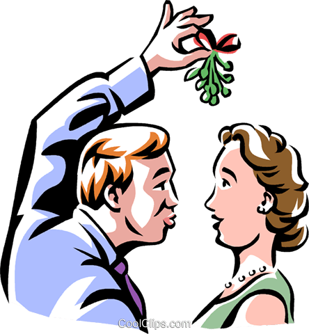 Looking For A Kiss Under The Mistletoe Royalty Free - Kissing Under Mistletoe Clipart (444x480)